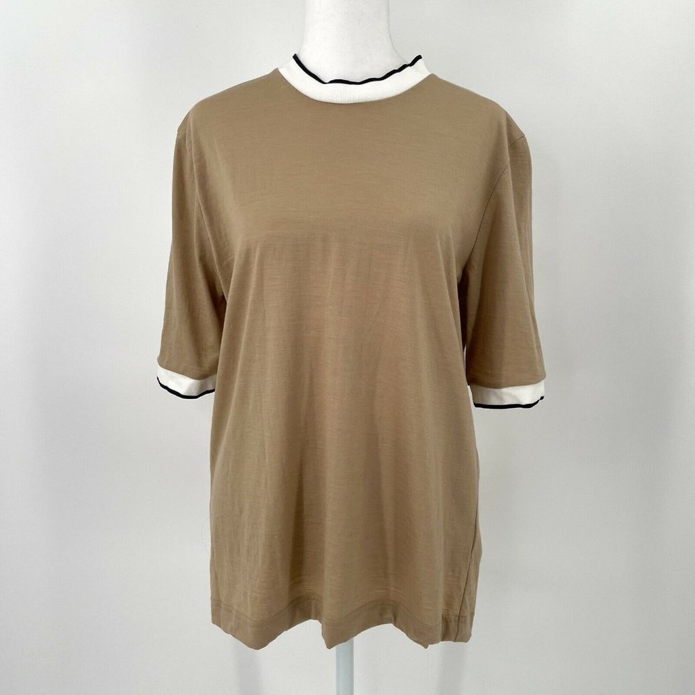 ARKET Merino Wool T Shirt Top Short Sleeve Beige Brown size Medium